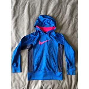 Nike Therma-FIT Hoodie Blue Pink Swoosh Pullover Sweatshirt Girls Size Small